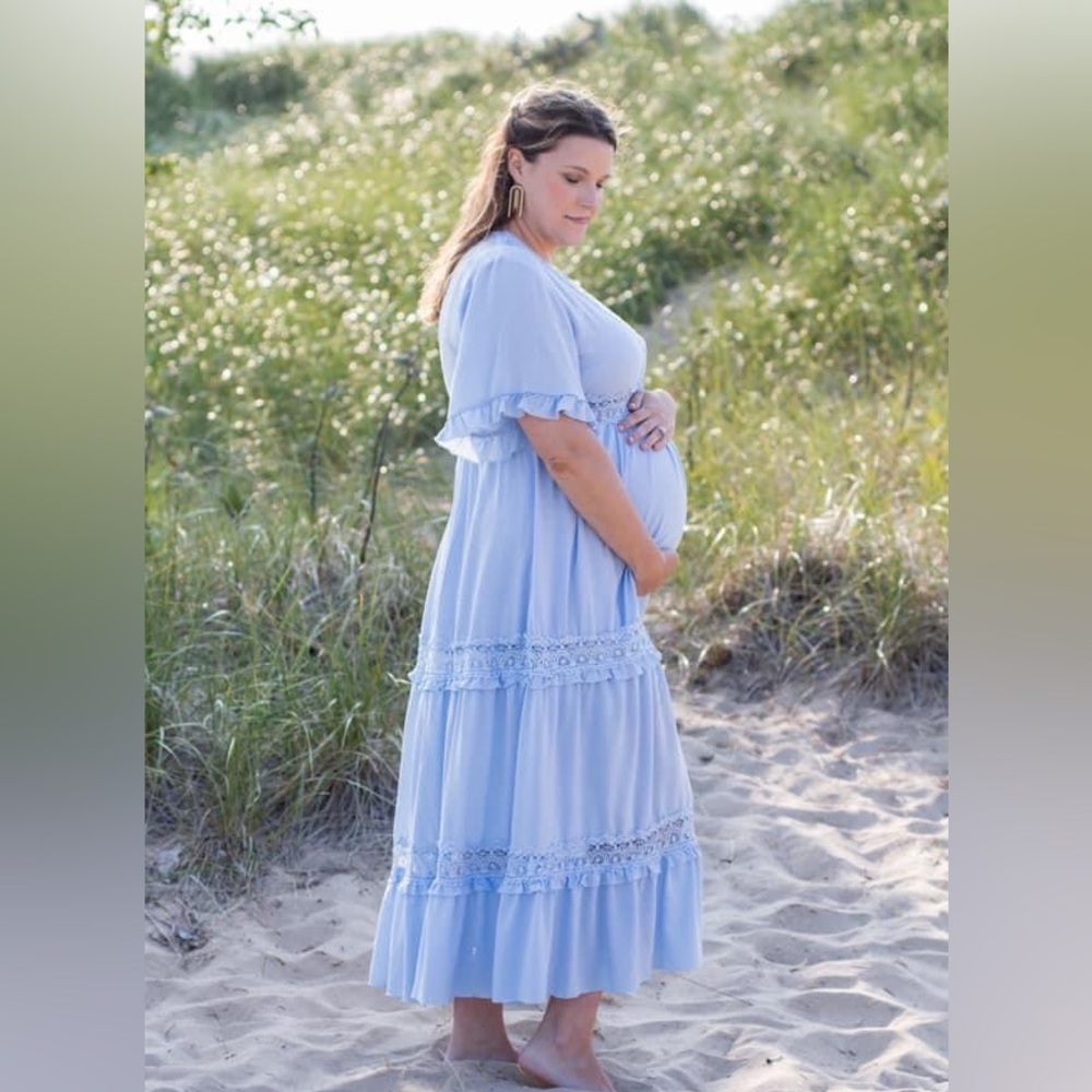 Long blue boho Maternity dress